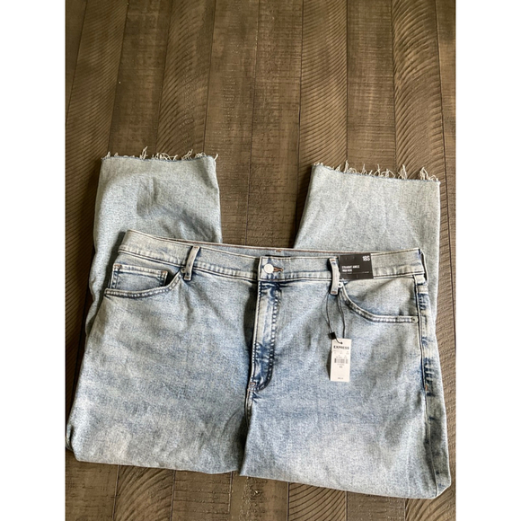 Express Denim - Express Women's High Rise Straight Crop Jeans 18 S Light Wash Raw Hem